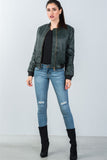 Ladies fashion fully lined peacock pleather bomber jacket - Presidential Brand (R)