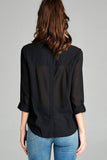 Ladies fashion plus size long sleeve front pocket chiffon blouse w/black button detail - Presidential Brand (R)
