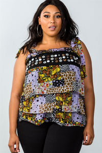 Ladies fashion plus size multi tie-shoulder layered top - Presidential Brand (R)