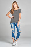 Ladies fashion short sleeve scoop neck stripe rayon spandex top - Presidential Brand (R)