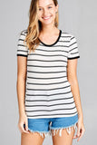 Ladies fashion short sleeve round neck yarn dye stripe rayon spandex jersey top - Presidential Brand (R)