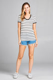 Ladies fashion short sleeve round neck yarn dye stripe rayon spandex jersey top - Presidential Brand (R)