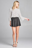 Ladies fashion 3/4 w/bell sleeve round neck dot print crepe woven top - Presidential Brand (R)