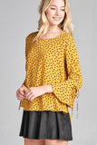 Ladies fashion 3/4 w/bell sleeve round neck dot print crepe woven top - Presidential Brand (R)