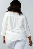 Ladies fashion plus size  oatmeal stand-up collar roll tab sleeve blouse - Presidential Brand (R)