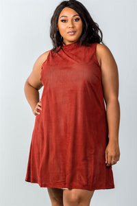 Ladies fashion plus size mini length  rust and nude illusion high neck swing dress - Presidential Brand (R)