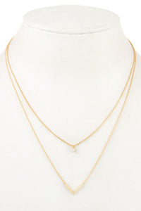 Ladies fashion cz stone v pendant layered necklace - Presidential Brand (R)