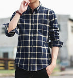 Mens Long Sleeve Checkered Cotton Shirt in Beige - Presidential Brand (R)