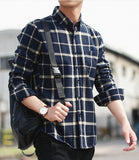 Mens Long Sleeve Checkered Cotton Shirt in Beige - Presidential Brand (R)