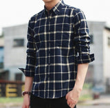 Mens Long Sleeve Checkered Cotton Shirt in Beige - Presidential Brand (R)