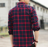 Mens Long Sleeve Checkered Cotton Shirt in Beige - Presidential Brand (R)