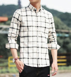 Mens Long Sleeve Checkered Cotton Shirt in Beige - Presidential Brand (R)