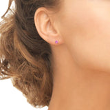 Sterling Silver Simulated Pink Sapphire 4mm Round Solitaire Dainty Stud Earrings - Presidential Brand (R)