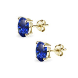 Yellow Gold Flashed Sterling Silver Created Blue Sapphire 7x5mm Oval-Cut Solitaire Stud Earrings - Presidential Brand (R)