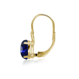 Yellow Gold Flashed Sterling Silver Created Blue Sapphire 8x6mm Oval Leverback Earrings - Presidential Brand (R)