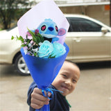 Cartoon Lilo Stitch Doraemon Plush Doll Toys Cute Lilo Stitch Anime Plush Bouquet with Fake Flower Wedding Party Gift No Box - Presidential Brand (R)