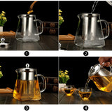 380/550/750/950ML Borosilicate Glass Teapot Heat Resistant Square Glass Teapot Tea Infuser Filter Milk Oolong Flower Tea Pot - Presidential Brand (R)