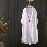 Plus Size Long Plaid Blouse Shirt Button Down Linen Top Casual Long Sleeve - Presidential Brand (R)