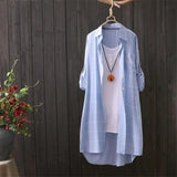 Plus Size Long Plaid Blouse Shirt Button Down Linen Top Casual Long Sleeve - Presidential Brand (R)