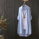 Plus Size Long Plaid Blouse Shirt Button Down Linen Top Casual Long Sleeve - Presidential Brand (R)