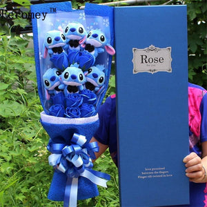 Cartoon Lilo Stitch Doraemon Plush Doll Toys Cute Lilo Stitch Anime Plush Bouquet with Fake Flower Wedding Party Gift No Box - Presidential Brand (R)