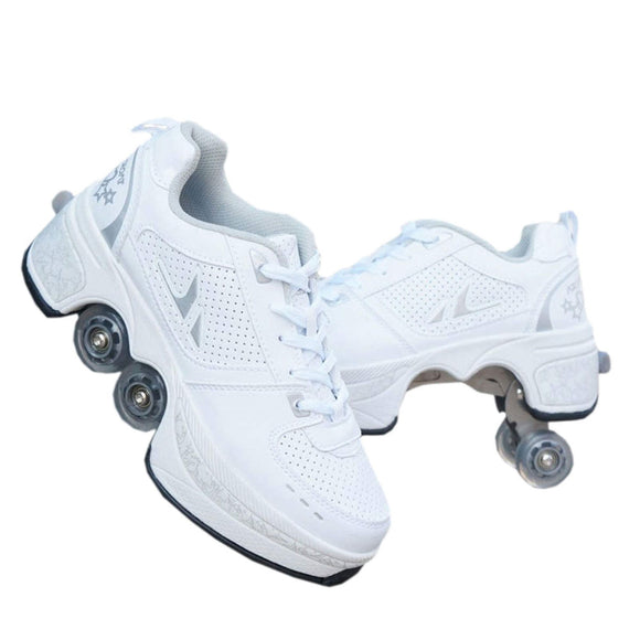 Deformation Roller Shoes Parkour Wheel Shoes 4 Wheels Rounds Of Running Shoes Roller Skates Shoes for Unisex Skating Shoes - Presidential Brand (R)
