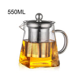 380/550/750/950ML Borosilicate Glass Teapot Heat Resistant Square Glass Teapot Tea Infuser Filter Milk Oolong Flower Tea Pot - Presidential Brand (R)
