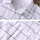 Plus Size Long Plaid Blouse Shirt Button Down Linen Top Casual Long Sleeve - Presidential Brand (R)