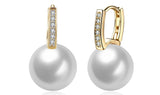 Micro-Pav'e Swarovski Crystal Curved Pearl Huggie Earrings Set in 18K Gold - Presidential Brand (R)