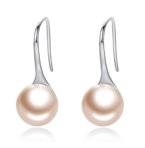 18K White Gold Plated Pink Fresh Water Pearl Dangle Earrings - Presidential Brand (R)