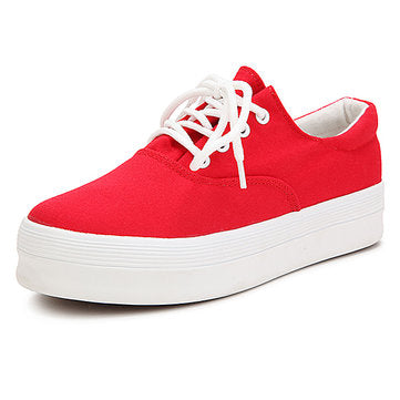 Sneakers Low Heel Platform Casual Flat Lace Up Sport Canvas Shoes - Presidential Brand (R)