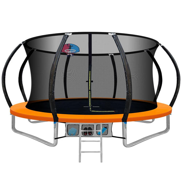 Everfit 12FT Trampoline Round Trampolines With Basketball Hoop Kids Present Gift Enclosure Safety Net Pad Outdoor Orange - Presidential Brand (R)