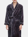 Mens Flannel Lapel Double Pocket Warm Belted Robes With Contrast Binding - Presidential Brand (R)