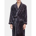 Mens Flannel Lapel Double Pocket Warm Belted Robes With Contrast Binding - Presidential Brand (R)