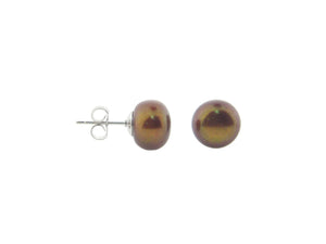 Coffee Pearl Stud Earrings, 9-9.5mm - Presidential Brand (R)