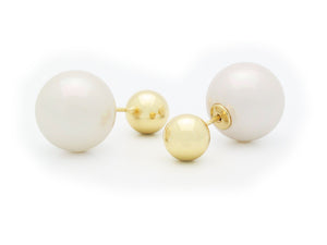 Double Sided Faux Pearl Tribal Earrings | Gold Plated 925 Sterling Silver - Presidential Brand (R)