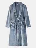 Mens Flannel Lapel Double Pocket Warm Belted Robes With Contrast Binding - Presidential Brand (R)