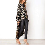 Womens Leopard Print High Low Hem Long Blouse - Presidential Brand (R)