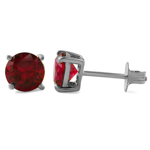 Lab Ruby Round Cut Stud Earrings .925 Silver - Presidential Brand (R)