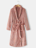 Robe Flannel Thick Solid Double Pocket Sashes Sleepwear - Presidential Brand (R)