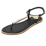 Womens Summer Black Flip Flops Faux Leather Sandals - Presidential Brand (R)