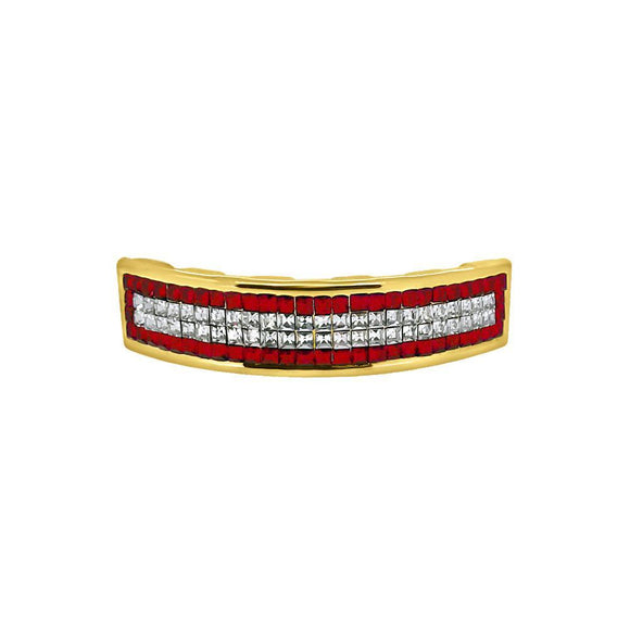Invisible Setting Red Border Gold Custom Grillz - Presidential Brand (R)