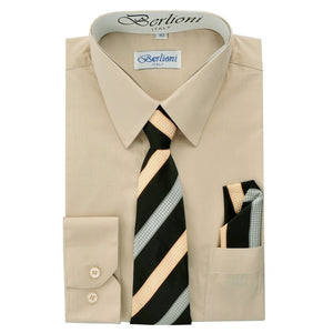 Boy's Dress Shirt/Necktie/Hanky N712-Khaki - Presidential Brand (R)