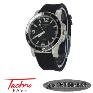 Techno Pave Sport Silver Black Rubber Watch - Presidential Brand (R)