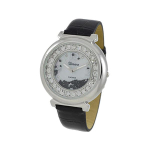 Floating Ice Round Watch Black Leather Band - Presidential Brand (R)