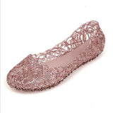 Womens Summer Jelly Ballet Flat Shoes Brown Clearance - Presidential Brand (R)