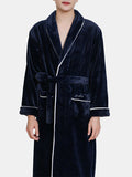 Mens Flannel Lapel Double Pocket Warm Belted Robes With Contrast Binding - Presidential Brand (R)