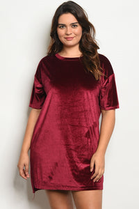 Women's Plus Size Wine Velvet Short Sleeve Tunic Dress(6 pcs/ Bundle) - Presidential Brand (R)