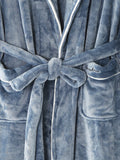 Mens Flannel Lapel Double Pocket Warm Belted Robes With Contrast Binding - Presidential Brand (R)