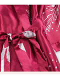 Red Long Sleeve Floral Bridal Silk Kimono Nightgown Robes - Presidential Brand (R)